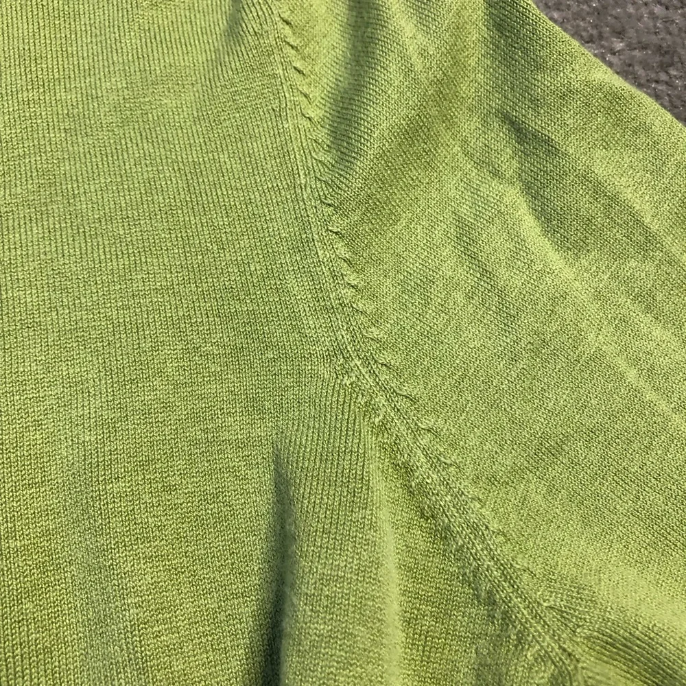 Ann Taylor Sweater Silk Blend Faux Wrap VNeck Green Button Hem Medium Petite
